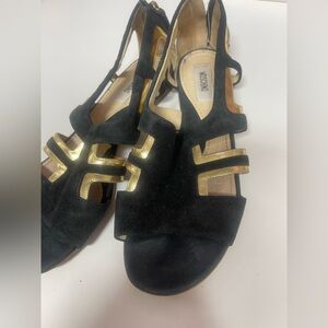 Moschino Black Suede Sandals with Gold leather Accents